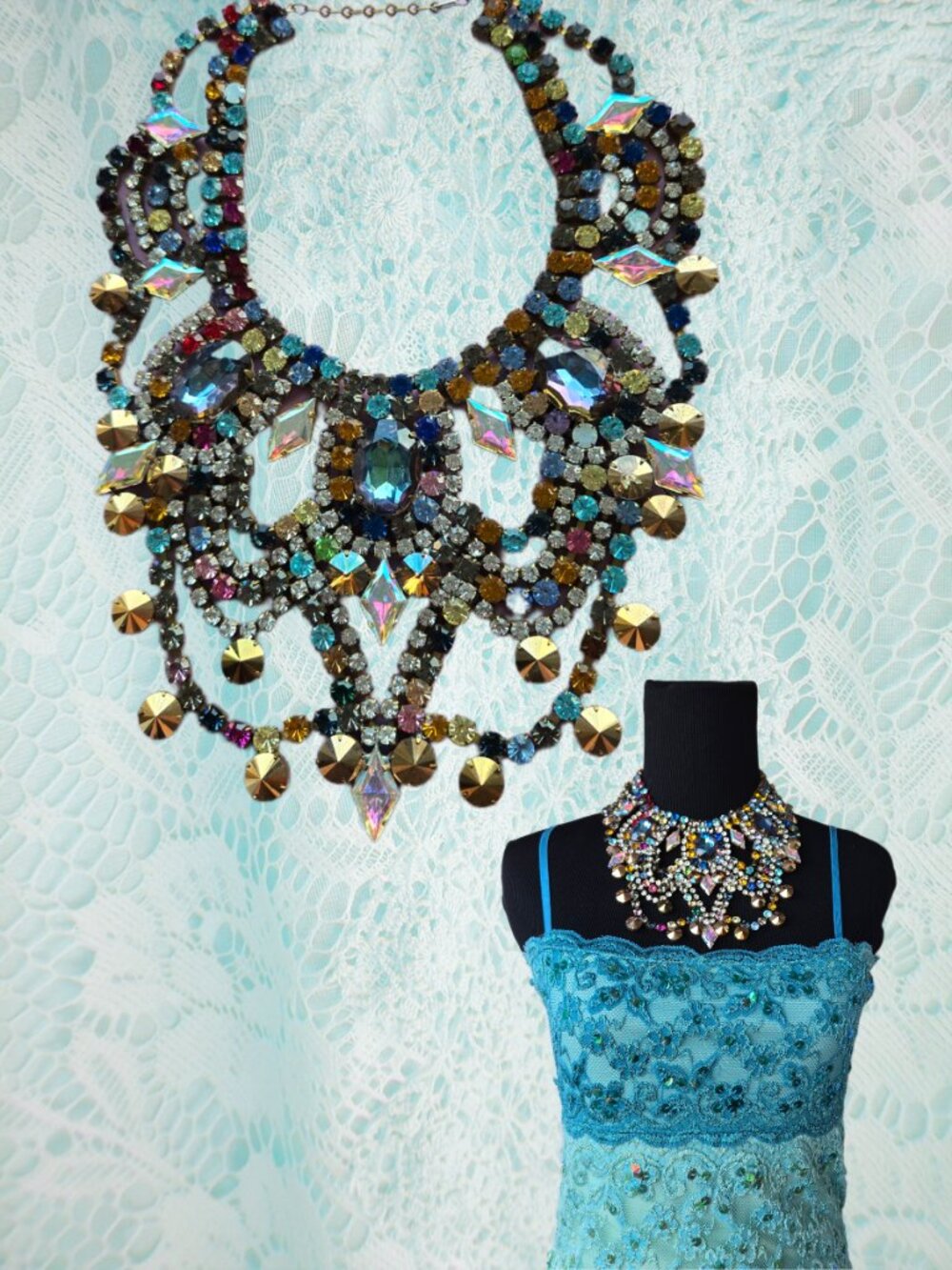 Vintage Blue Crystal Czech Necklace Princess Mermaidcore